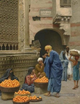 Orange vendeurs Ludwig Deutsch Orientalism Araber Peinture à l'huile